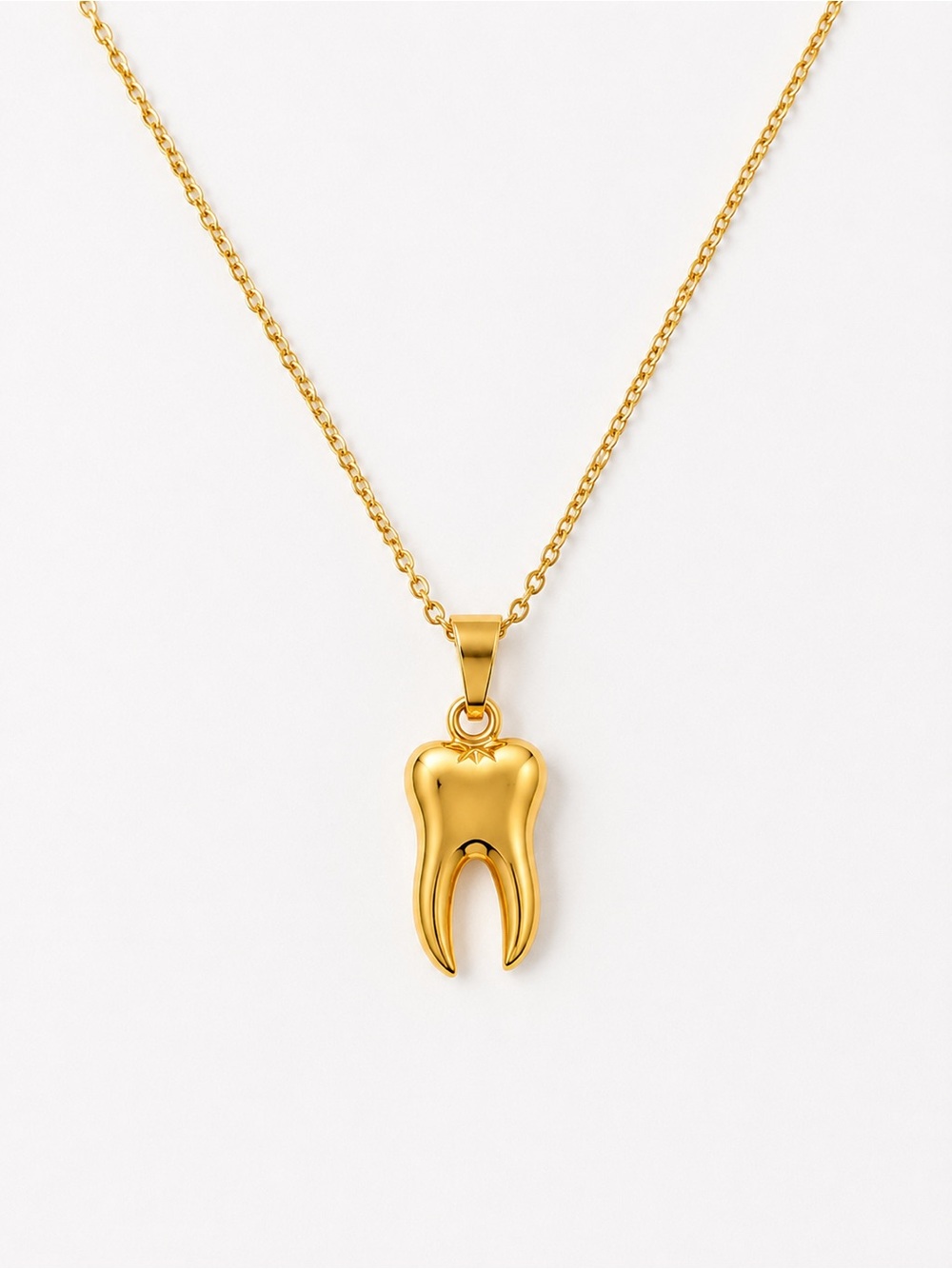 Gold Tooth Pendant Necklace on Gold Plated Stainless Steel Hypoallergenic New